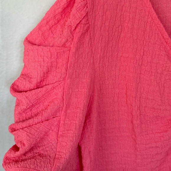 LOFT NWT XL Crinkle Pleated Sleeve Top in Sakura • Coral Pink Textured Blouse - Picture 4 of 12